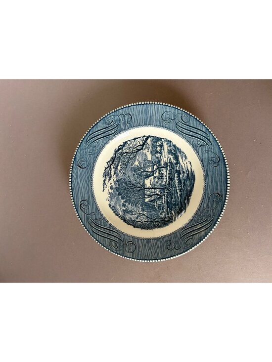 Currier & Ives Other - Currier & Ives Blue Transferware Plate 10" The Old Grist Mill Vintage USA Made D